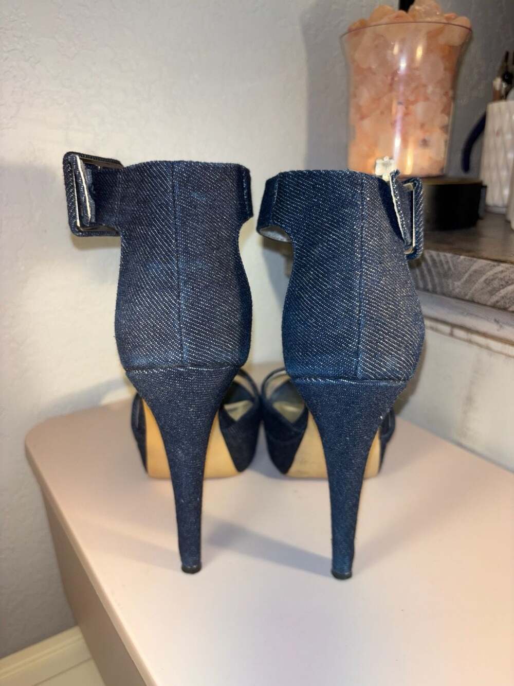 O2: Margaux Denim Platform Ankle Strap Stiletto Heels Size 7.5 - Picture 4 of 7